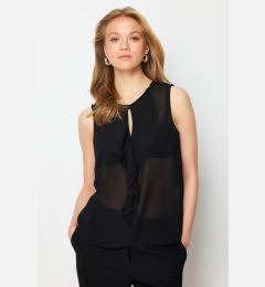 Снимка на Trendyol Black Flounced Transparent Zero Sleeve Woven Blouse