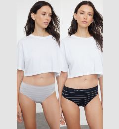 Снимка на Trendyol Black-Grey 2-Pack Seamless Striped Classic Knitted Panties
