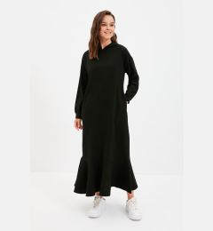 Снимка на Trendyol Black Hooded Knitted Sweat Dress