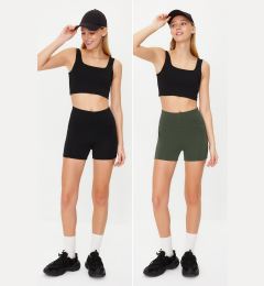 Снимка на Trendyol Black-Khaki 2-Pack Restorer Knitted Sports Shorts/Short Leggings