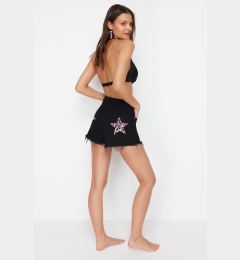 Снимка на Trendyol Black Leopard Pattern Denim Embroidered Denim 100% Cotton Beach Shorts