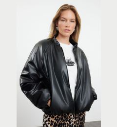 Снимка на Trendyol Black Oversize Molded Faux Leather Quilted Puffer Jacket