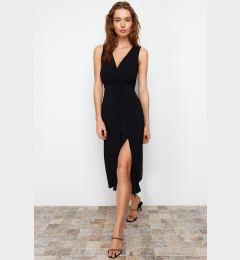Снимка на Trendyol Black Patterned Gathered Double Breasted V Neck Flexible Knitted Midi Dress