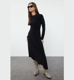 Снимка на Trendyol Black Plain Skater/Asymmetrical Flexible Knitted Dress