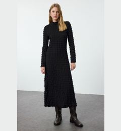 Снимка на Trendyol Black Plain Textured High Collar A-Line Flexible Maxi Knitted Dress