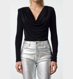 Снимка на Trendyol Black Ruffle Collar Glitter Knitted Bodysuit