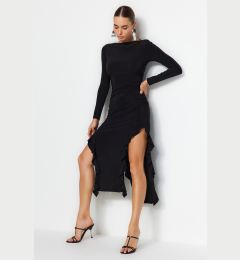 Снимка на Trendyol Black Skirt Flounced Boat Rock Maxi Stretchy Knitted Dress