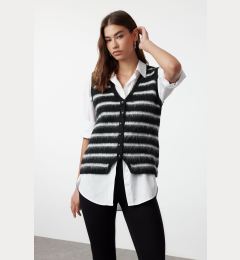 Снимка на Trendyol Black Soft Texture Striped V Neck Regular Vest