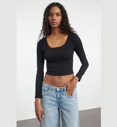 Снимка на Trendyol Black Square Neck Lace Detailed Crop/Short Knitted Blouse