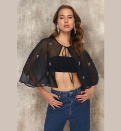 Снимка на Trendyol Black Stone Detailed Cape Woven Chiffon Blouse
