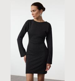 Снимка на Trendyol Black Striped Bodycone Gather/Drape Mini Knit Dress