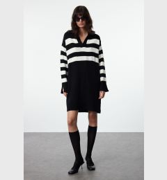 Снимка на Trendyol Black Striped Mini Knitwear Soft Texture Dress