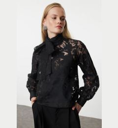 Снимка на Trendyol Black Tie Detailed Jacquard Blouse