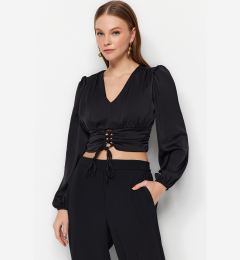 Снимка на Trendyol Black Tie Detailed Satin Woven Blouse