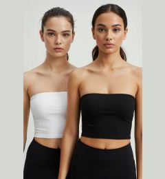 Снимка на Trendyol Black & White 2-Pack Seamless/Seamless Ribbed Strapless Knitted Sports Bra