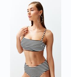 Снимка на Trendyol Black-White Striped Strapless Textured Core Bikini Top