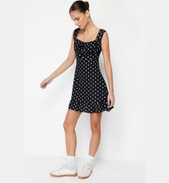 Снимка на Trendyol Black*001 Square Neck Flounce A-Line Mini Knitted Mini Dress