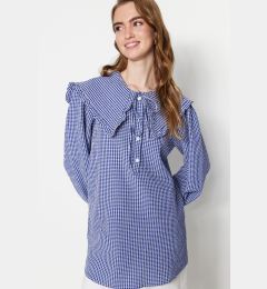 Снимка на Trendyol Blue Baby Collar Gingham Patterned Woven Tunic