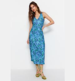 Снимка на Trendyol Blue Back Detail Floral Printed Bodycone/Fitted Midi Stretch Knitted Pencil Dress