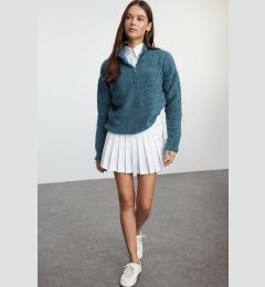 Снимка на Trendyol Blue Boucle Yarn Zippered High Collar Knitwear Sweater