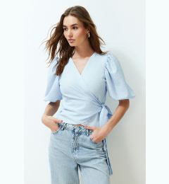 Снимка на Trendyol Blue Double Breasted Tie Detailed Woven Blouse