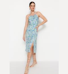 Снимка на Trendyol Blue Midi тъкани Halterneck цепка рокля