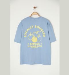 Снимка на Trendyol Blue Oversize/Wide Cut Fruit Printed 100% Cotton T-Shirt