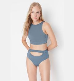 Снимка на Trendyol Blue Shiny Cut Out Detailed High Waist Bikini Bottoms