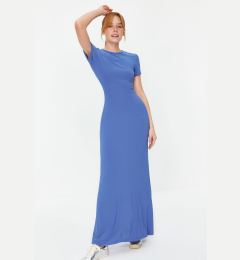 Снимка на Trendyol Blue Short Sleeve Bodycone/Fitting Crew Neck Stretchy Knitted Maxi Pencil Dress