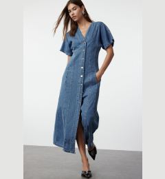 Снимка на Trendyol Blue Stitch Detailed V Neck Maxi Denim Dress