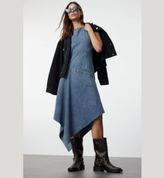 Снимка на Trendyol Blue Stitching Detailed Asymmetrical Midi Denim Dress