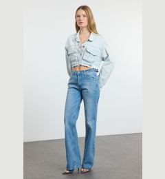 Снимка на Trendyol Blue Waist Detailed High Waist Wide Leg Jeans