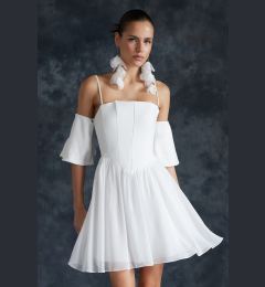 Снимка на Trendyol Bridal White A-Cut Corset Detailed Woven Short Wedding/Wedding Elegant Evening Dress