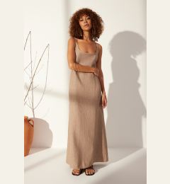 Снимка на Trendyol Brown 100% Linen Back Detailed Maxi Dress