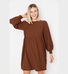 Снимка на Trendyol Brown Flounce Skater/Waist Crap/Textured Mini Knitted Dress
