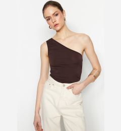 Снимка на Trendyol Brown Gather Detailed Fitted One Shoulder Stretchy Knitted Blouse