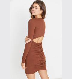 Снимка на Trendyol Brown Low-Cut Back, Fitted Crew Neck Mini Ribbed Stretch Knit Dress
