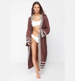 Снимка на Trendyol Brown Maxi Woven Stripe Accessory Beach Kimono&Caftan