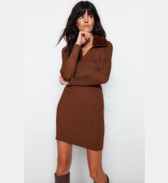 Снимка на Trendyol Brown Mini Knitwear Faux Für Detail Dress