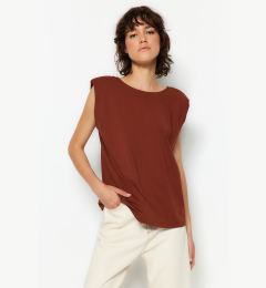 Снимка на Trendyol Brown More Sustainable 100% Organic Cotton Cotton Decollete Basic Knitted T-Shirt