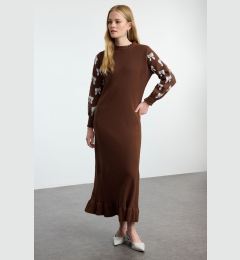 Снимка на Trendyol Brown Ribbon Patterned Knit Dress