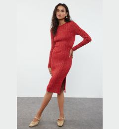 Снимка на Trendyol Burgundy Midi Glittery Knitwear Dress