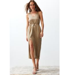 Снимка на Trendyol Camel Maxi Knitwear Glittery Slit Detailed Dress
