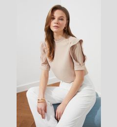 Снимка на Trendyol Camel Woven Sleeve Detail Stand Up Collar Blouse