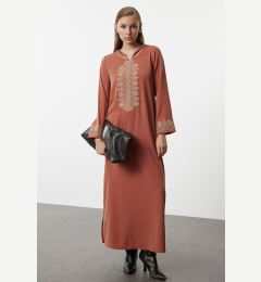 Снимка на Trendyol Cinnamon Hooded and Embroidered Detail Woven Kimono & Kaftan & Jalabia