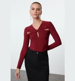Снимка на Trendyol Claret Red Cut Out/Window Detailed Knitted Bodysuit
