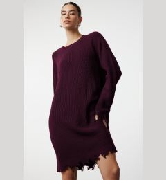Снимка на Trendyol Claret Red Plain Mini Wide Pattern Plain Knit Dress with Draping Detail