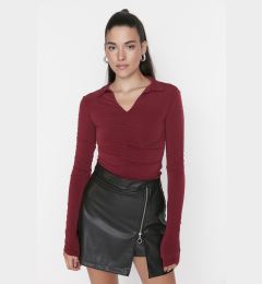Снимка на Trendyol Claret Red Slim Gathered Polo Neck Flexible Knitted Blouse