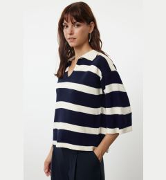 Снимка на Trendyol Cream Polo Collar Basic Striped Knitwear Sweater