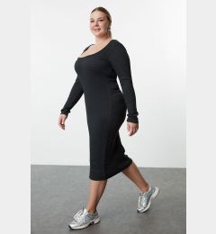 Снимка на Trendyol Curve Anthracite Camisole Knitted Plus Size Dress